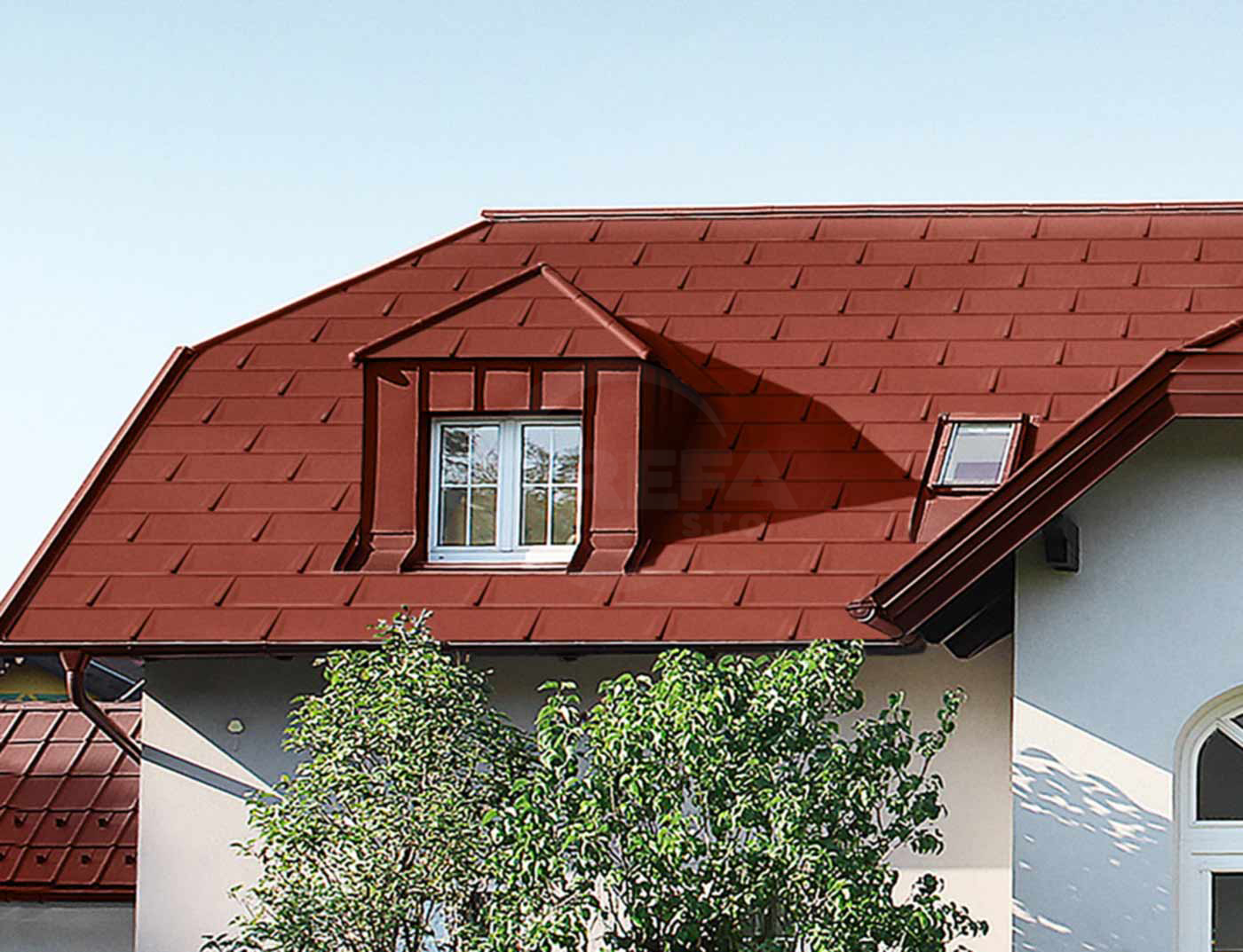 Střešní panel R.16, 700 x 420 mm stucco, Tmavě červená P.10