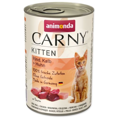 Konzerva Carny Kitten hovädzie + teľacie + kuracie mäso 400 g