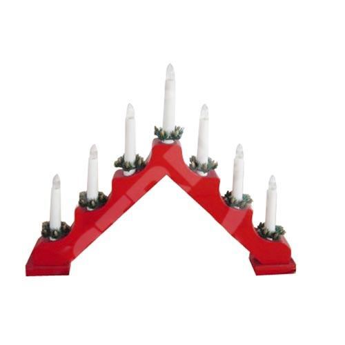 Drevený vianočný svietnik, elektrický, 7 sviečok, farba červená