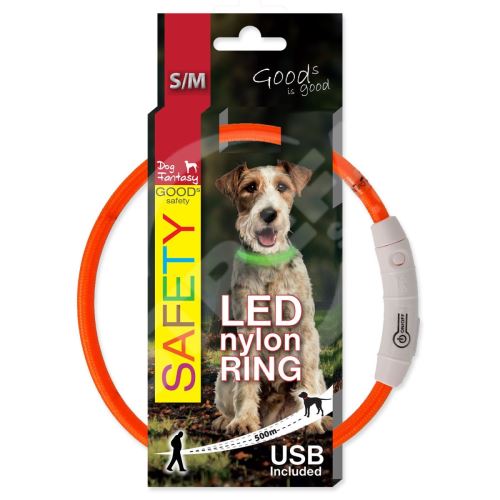 Obojok DOG FANTASY LED nylon oranžový S-M 1 ks