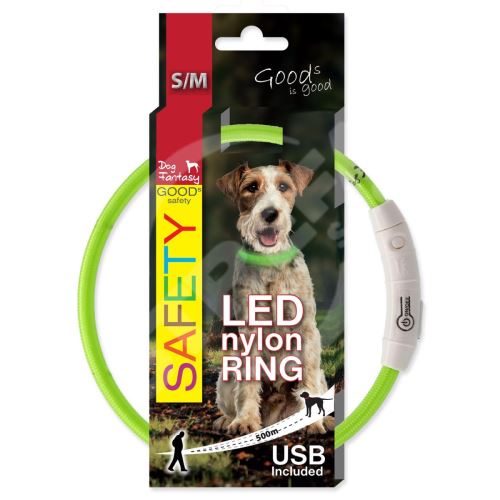 Obojok DOG FANTASY LED nylon zelený S-M 1 ks