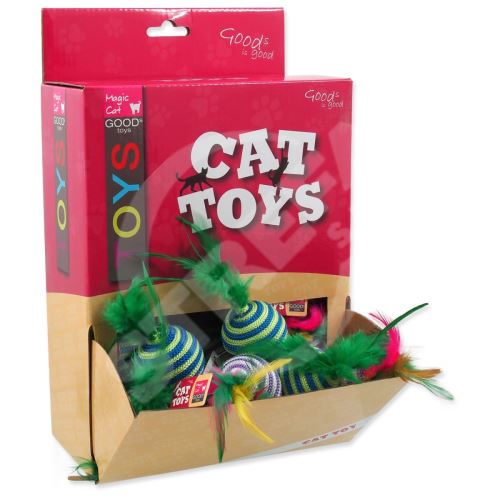 Zobrazenie Hračky MAGIC CAT lopta s pruhmi a perím bavlna 4,5 cm 30 ks