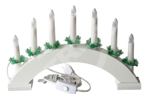 Vianočný svietnik, elektrický, 7 sviečok, farba biela, oblúk