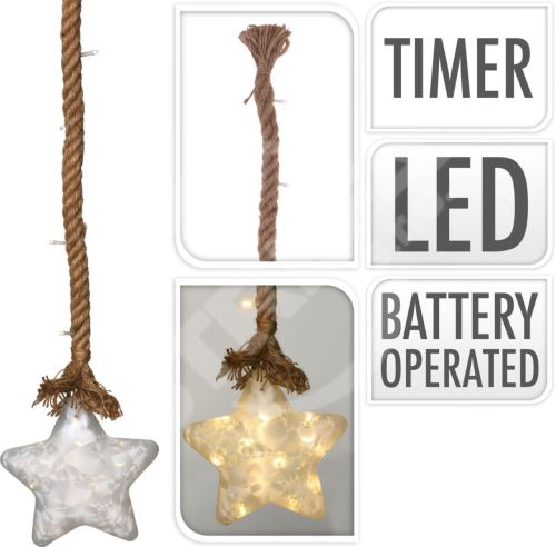 Svetlo LED STAR veľkosť 20 cm, na lane 95 cm s časovačom, sklenená perla
