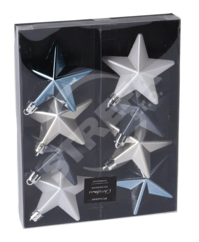 Ozdoba vianočná STAR 6,5cm biela, modrá, sivá mix (8ks)