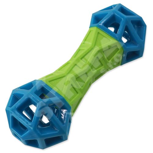 Hračka DOG FANTASY Kosť s geometrickými vzormi pískacia zeleno-modrá 18 cm