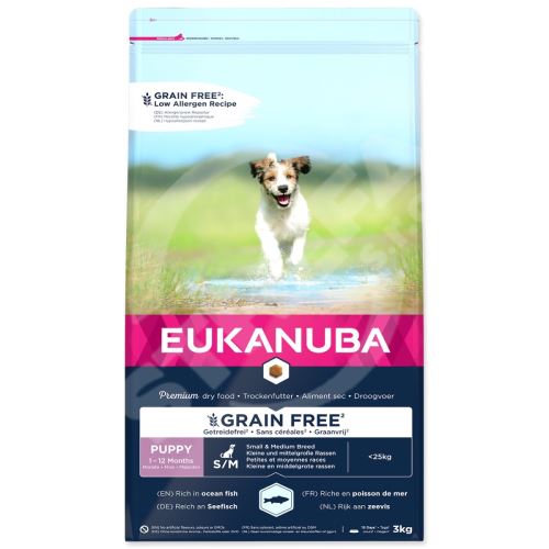 EUKANUBA Puppy & Junior Small & Medium Breed Grain Free Ocean Fish 3 kg