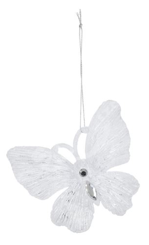 Vianočná dekorácia motýľ 11cm plastová biela (2ks)
