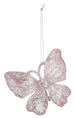 Vianočná dekorácia motýľ 11cm plastová ružová (2ks)