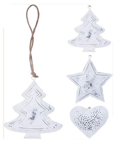 Závesná dekorácia TREE/STAR/HEART 15cm biela