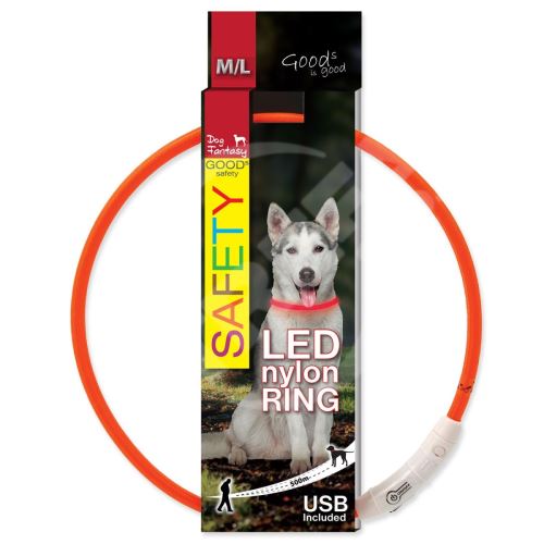 Obojok DOG FANTASY LED nylon oranžový M-L 1 ks