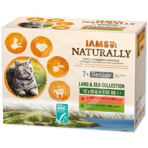 IAMS Naturally Senior morské a suchozemské mäso v omáčke multipack (12x85g) 1020 g