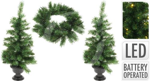 Vianočný set (2stromčeky 90cm v kvetináči, 1x girlanda 53cm+osvetlenie) zelená