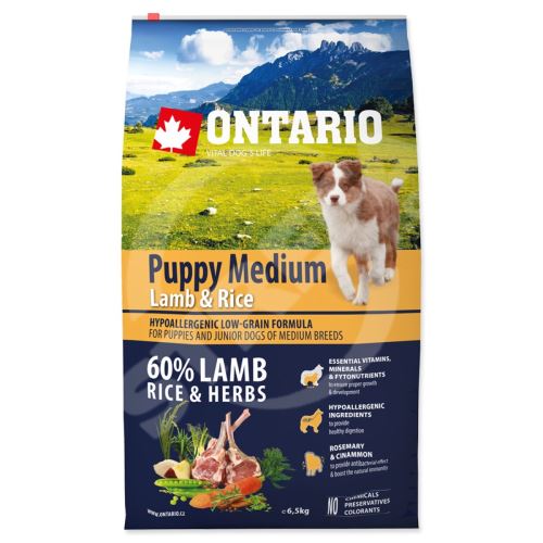 Ontario Puppy Medium Lamb & Rice 6,5kg