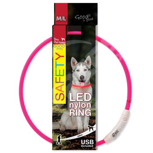 Obojok DOG FANTASY LED nylon ružový M-L 1 ks