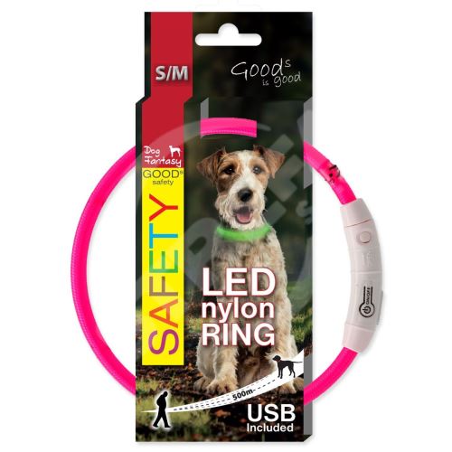 Obojok DOG FANTASY LED nylon ružový S-M 1 ks