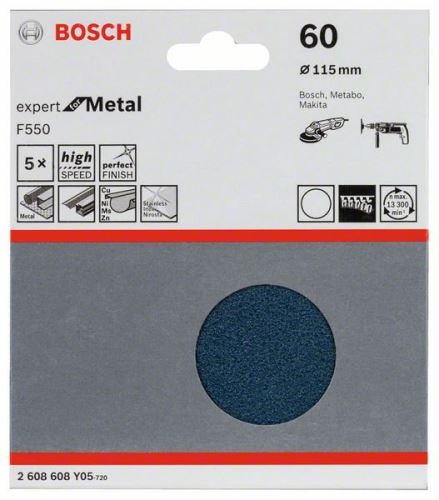 BOSCH Brusný papír F550, balení 5 ks 115 mm, 60 (5 ks) 2608608Y05