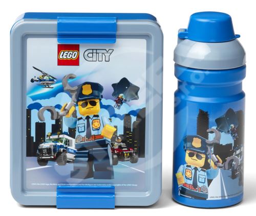 Box na občerstvenie 20x17,3x7,1cm + fľaša 390ml,PP+ silikónová LEGO CITY sada 2 ks