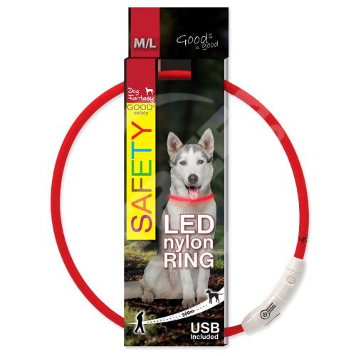 Obojok DOG FANTASY LED nylon červený M-L 1 ks