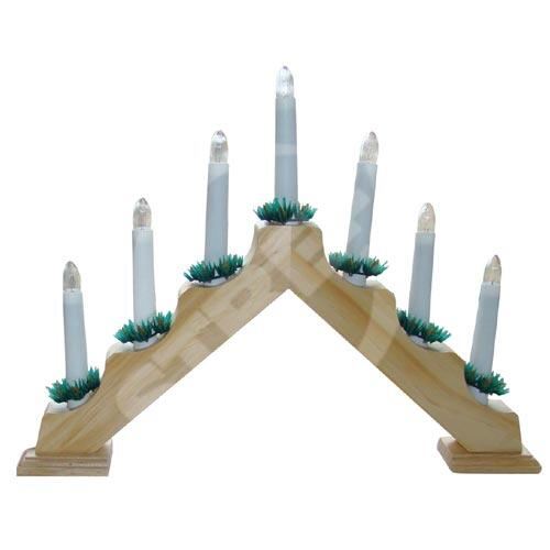 Drevený vianočný svietnik, 7 elektrických sviečok, ihla