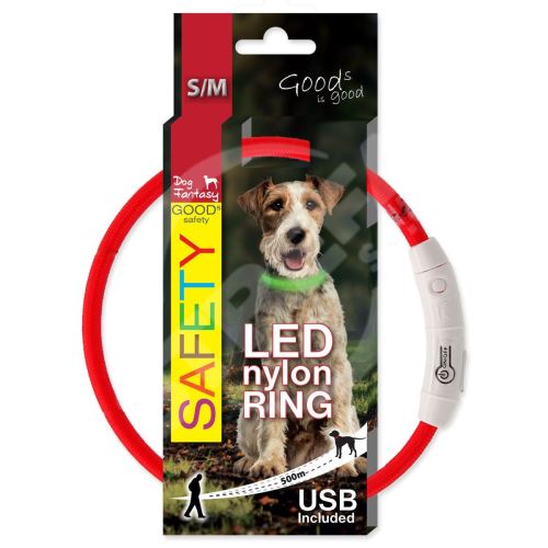 Obojok DOG FANTASY LED nylon červený S-M 1 ks